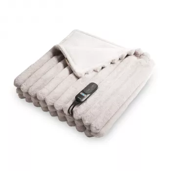 Couverture chauffante Duux Yentl rayée en fausse fourrure de lapin grise 200x200 cm (DXOB02)