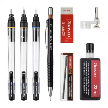 Ensemble de stylos techniques ARISTO mg1 pro Studio, 3 stylos 0,20 / 0,35 / 0,70 mm, 8 pièces (AR64151)