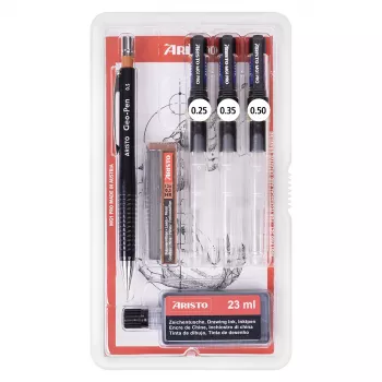 ARISTO mg1 pro College ensemble de stylos techniques, 3 stylos 0,25 / 0,35 / 0,50 mm, 6 pièces (AR64308)