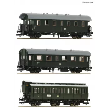 Roco 6200131 coffret train de ligne secondaire H0 DR 2 : 2 voitures voyageurs 2e classe Bip et 1 voiture à compartiments 2e classe B3