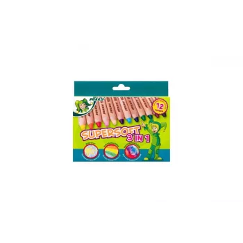 Crayons de couleur JOLLY Supersoft 3 en 1, couleurs assorties, 12 pièces (5956-0002)