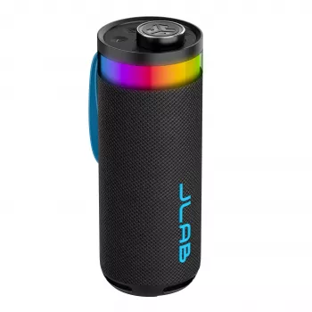 JLab Go Party enceinte Bluetooth portable avec sortie 20W, résistance à l'eau IPX6, autonomie 15 heures, micro intégré, modes lumière, noir
