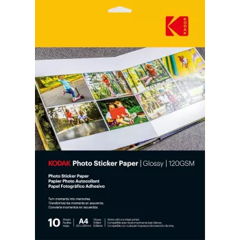 Papier autocollant photo brillant Kodak 120 g/m² A4, 10 feuilles (3510645)