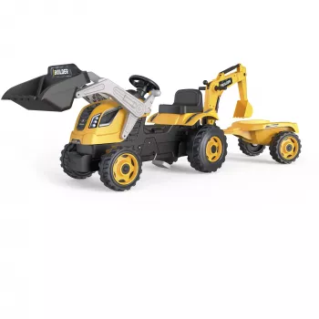 Tracteur à pédales Smoby Builder Max avec remorque, jaune