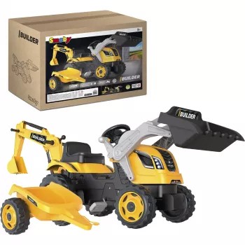 Tracteur à pédales Smoby Builder Max avec remorque, jaune