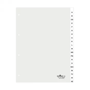 DURABLE A4 Intercalaires A-Z 20 parties, onglets soudés, perforation 4 trous, entraxe 80 mm, avec feuille de couverture 680019