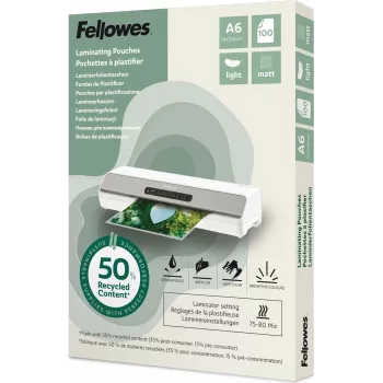 Fellowes pochettes de plastification mates A6 80 microns, 50 % recyclées, pack de 100 100143438