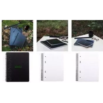 Bloc-notes RHODIA GREENBOOK College, DIN A5+, ligné, couverture recyclée noire, 80 feuilles, 4 trous, micro-perforé 119915C