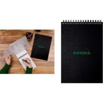 Carnet à spirale Rhodia GreenPad A5+ quadrillé, noir, 160 x 210 mm, 90 g/m², 80 feuilles 119928C