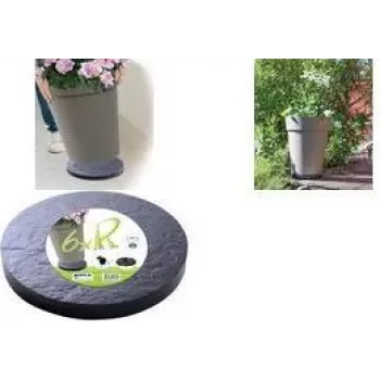 Chariot à plantes EDA avec 5 roulettes multidirectionnelles, aspect pierre, gris anthracite, diamètre 30 cm, charge 60 kg (010940 G. ARD C)