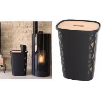 EDA boîte de rangement à pellets, 70 litres, plastique noir avec couvercle en bois, capacité 45 kg 010482 NO SX4