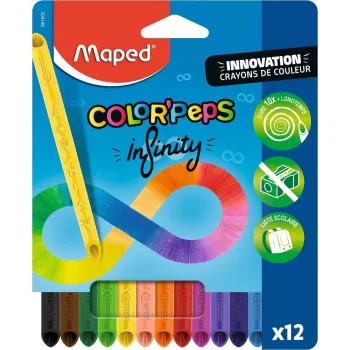 Ensemble de crayons de couleur triangulaires Maped COLOR'PEPS INFINITY, 12 couleurs assorties, dure 10x plus longtemps, mine 100 % pigment, étui réutilisable 861602
