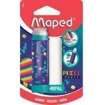 Gomme rétractable Maped Pixel Party avec recharge, format rouge à lèvres, blister 152015
