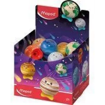 Maped Planet taille-crayon métallique avec réservoir, designs assortis, boîte présentoir de 24 051102EU