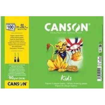 Canson Kids bloc de papier à dessin A4 90 g/m² blanc légèrement grainé 50 feuilles pour crayon et crayon de couleur C629012000