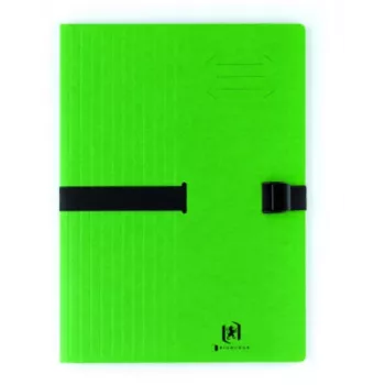 Chemise à sangle ELBA CLIP'N GO DIN A4 verte en carton extensible avec fermeture textile 100201316