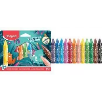 Maped Jungle Fever crayons de cire triangulaires jumbo, 12 couleurs assorties, motifs animaux, étui en carton, dès 1 an