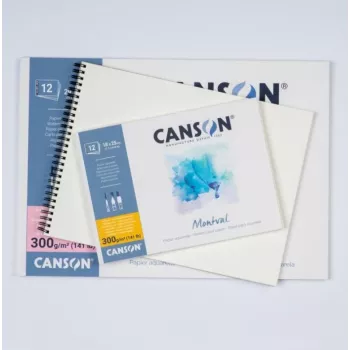 CANSON Montval bloc de papier aquarelle, 160 x 284 mm, 300 g/m², 12 feuilles, grain fin, collé sur le côté court C518408001