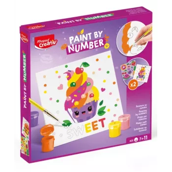 Kit de peinture par numéros Maped Creativ Kawaii Food Sweet - 2 toiles préimprimées, 10 peintures acryliques, pinceau, dès 7 ans 907088