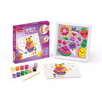 Kit de peinture par numéros Maped Creativ Kawaii Food Sweet - 2 toiles préimprimées, 10 peintures acryliques, pinceau, dès 7 ans 907088