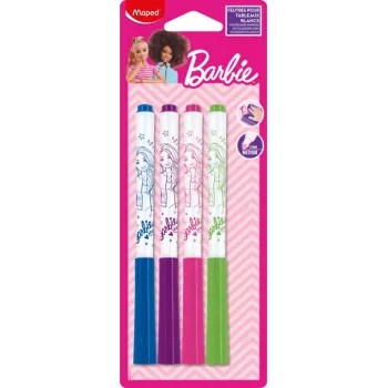Marqueurs pour tableau blanc Maped Barbie, pack de 4, pointe ronde 1,5 mm, effaçables à sec sans odeur, couleurs assorties 741301