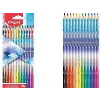 Crayons de couleur triangulaires Maped ARCTIC, 12 couleurs assorties, mine tendre résistante à la casse, étui en carton 831734