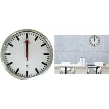Horloge murale radio-pilotée UNILUX STATION, 350 mm, style gare argenté, aiguilles carrées noires 400124567