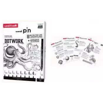 uni-ball DOTWORK ensemble de démarrage uni pin, étui de 9 pièces avec 8 fineliners et 1 porte-mine Shalaku S (CF PIN/8 005)
