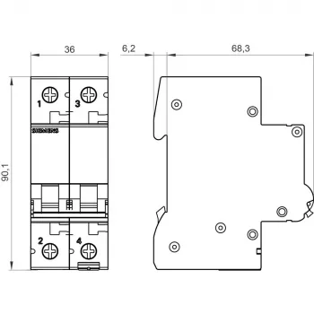 Disjoncteur modulaire Siemens SENTRON 5SL62067 2 pôles C 6 A 6 kA 230/400 V AC