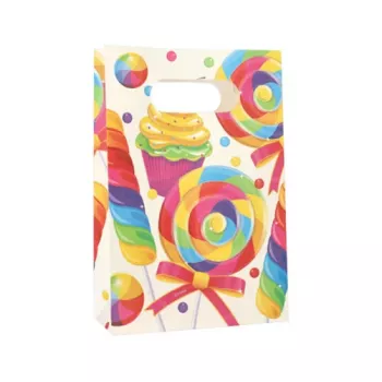 Sachet en papier de fête PAPSTAR Candies avec poignée, 140 x 210 x 60 mm, fond bloc, soufflet latéral, 1 pièce (88862)