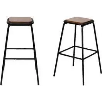 Tabourets de bar PAPERFLOW OSLO ensemble de 2, assise en pin massif, piètement métallique noir, bois naturel THOSLOX2.01.23