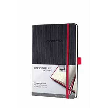 Carnet SIGEL Conceptum A5 quadrillé, noir/rouge, couverture rigide à structure Softwave, 194 pages, Red Edition CO662