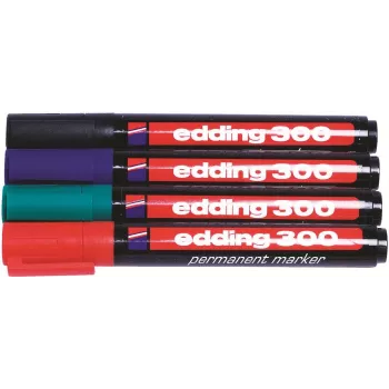 Ensemble de marqueurs Edding 300-E4, 4 pièces, noir/bleu/vert/rouge 4-300-4