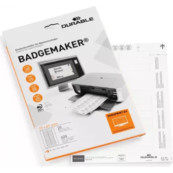 Étiquettes intercalaires DURABLE BADGEMAKER® 67 x 17 mm, blanches, 400 étiquettes, feuilles A4, pour jet d'encre et laser 146102
