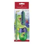 Ensemble d'écriture Faber-Castell Dino Jumbo, vert, 3 crayons, mine 3 mm, ergonomique triangulaire, résistant à la casse, à partir de 3 ans 111529
