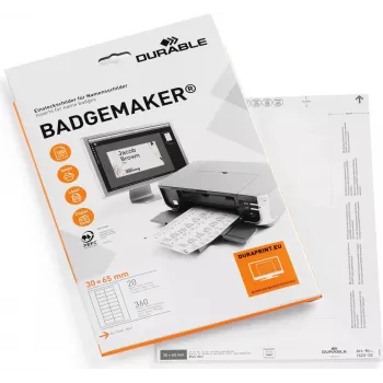 Étiquettes d'insertion DURABLE BADGEMAKER 30 x 65 mm, blanches, 100 inserts (20 feuilles de 5) 142302
