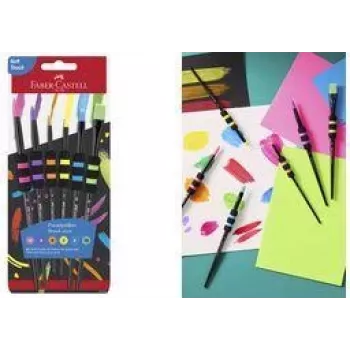 Ensemble de 6 pinceaux en poils synthétiques Faber-Castell avec zone de préhension Soft-Touch, robuste, synthétique souple - 1 pièce (481622)