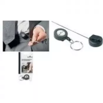 Enrouleur de clés rétractable DURABLE Jojo avec anneau porte-clés, noir, cordon 80 cm, lot de 10 822258