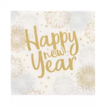 Serviettes PAPSTAR Happy New Year 330 x 330 mm, 3 plis, pliage 1/4, 20 par paquet 89772