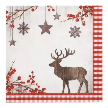 Serviettes PAPSTAR motif Noël X-mas Deer 400 x 400 mm, imprimées, pliage 1/4, 3 plis - 1 pièce (37222)