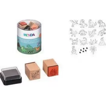 Ensemble de tampons motif dinosaure HEYDA, 15 tampons transparents dans un boîtier de rangement rond 20-48 884 76