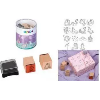 HEYDA ensemble de tampons motif licorne, 15 tampons transparents dans une boîte ronde 204888439