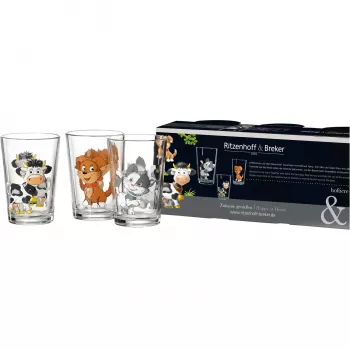 Ritzenhoff & Breker HOFTIERE animaux de la ferme ensemble de 3 verres à boire, impression décorative 819243