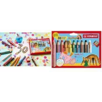 Crayon STABILO woody 3 en 1 Multitalent, boîte de 10, édition anniversaire 30 ans, rond, couleurs assorties EO880/10-3