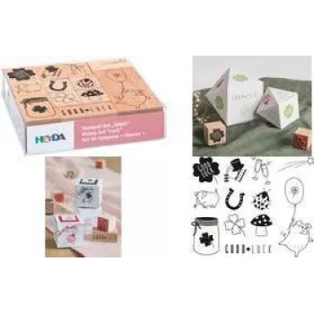 HEYDA ensemble de tampons motif chance, boîte transparente, tampons en bois, tailles et motifs assortis, 1 ensemble (204888666)