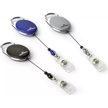 Enrouleur de badge rétractable DURABLE Jojo STYLE avec boucle à bouton pression, cordon en nylon 80 cm, noir, lot de 10 832410