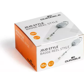 Enrouleur de badge rétractable DURABLE Jojo STYLE avec boucle à bouton pression, cordon en nylon 80 cm, noir, lot de 10 832410