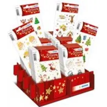 Présentoir de stickers de Noël HERMA DECOR Glitzernde Weihnachtszeit, autocollants papier à finition glitter, motifs de Noël classiques, 1 présentoir (15624)
