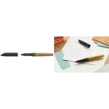 Stylo bille STABILO Grow - corps vert mousse/chêne, encre bleue, Soft Ball, zone de préhension ergonomique en plastique, mécanisme à pression, rechargeable 6032/1-41