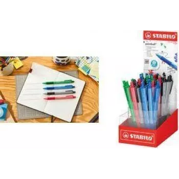 Présentoir de stylos bille rétractables STABILO pointball colorful, 38 couleurs assorties, 0,5 mm, zone de préhension antidérapante 6033/38-1
